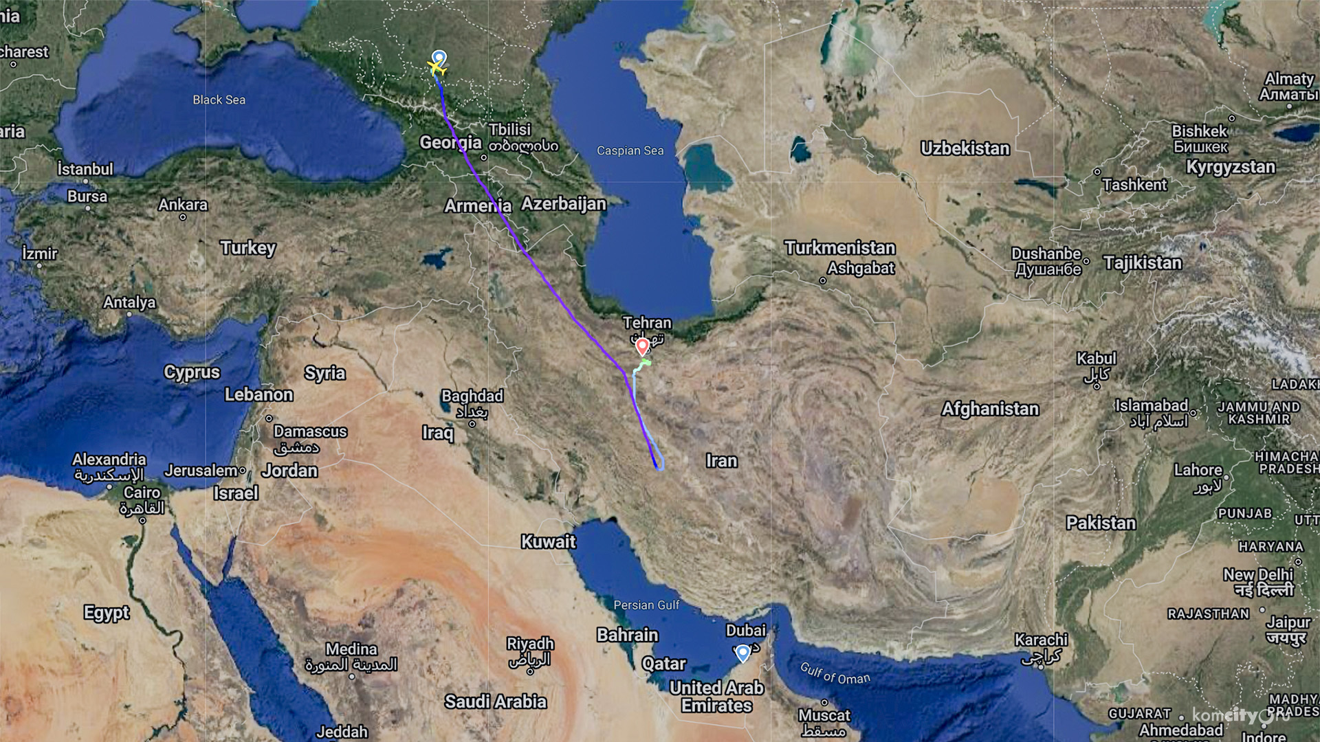 Летевший в Дубай Суперджет совершил аварийную посадку в Иране 